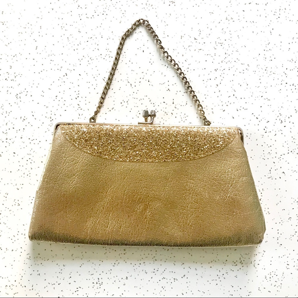 Vintage 1960’s gold metallic glitter evening bag purse handbag